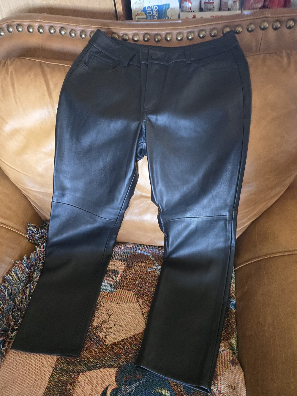 Ann Taylor Factory Black Faux Leather Straight-Leg Pants SZ 6 Petite